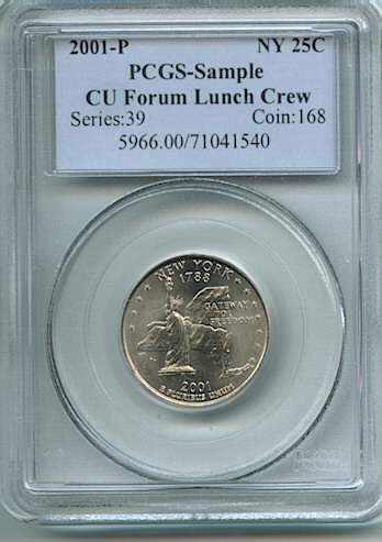 2001-P New York Quarter 25 Cent PCGS SAMPLE Slab Series 39 Coin 168 